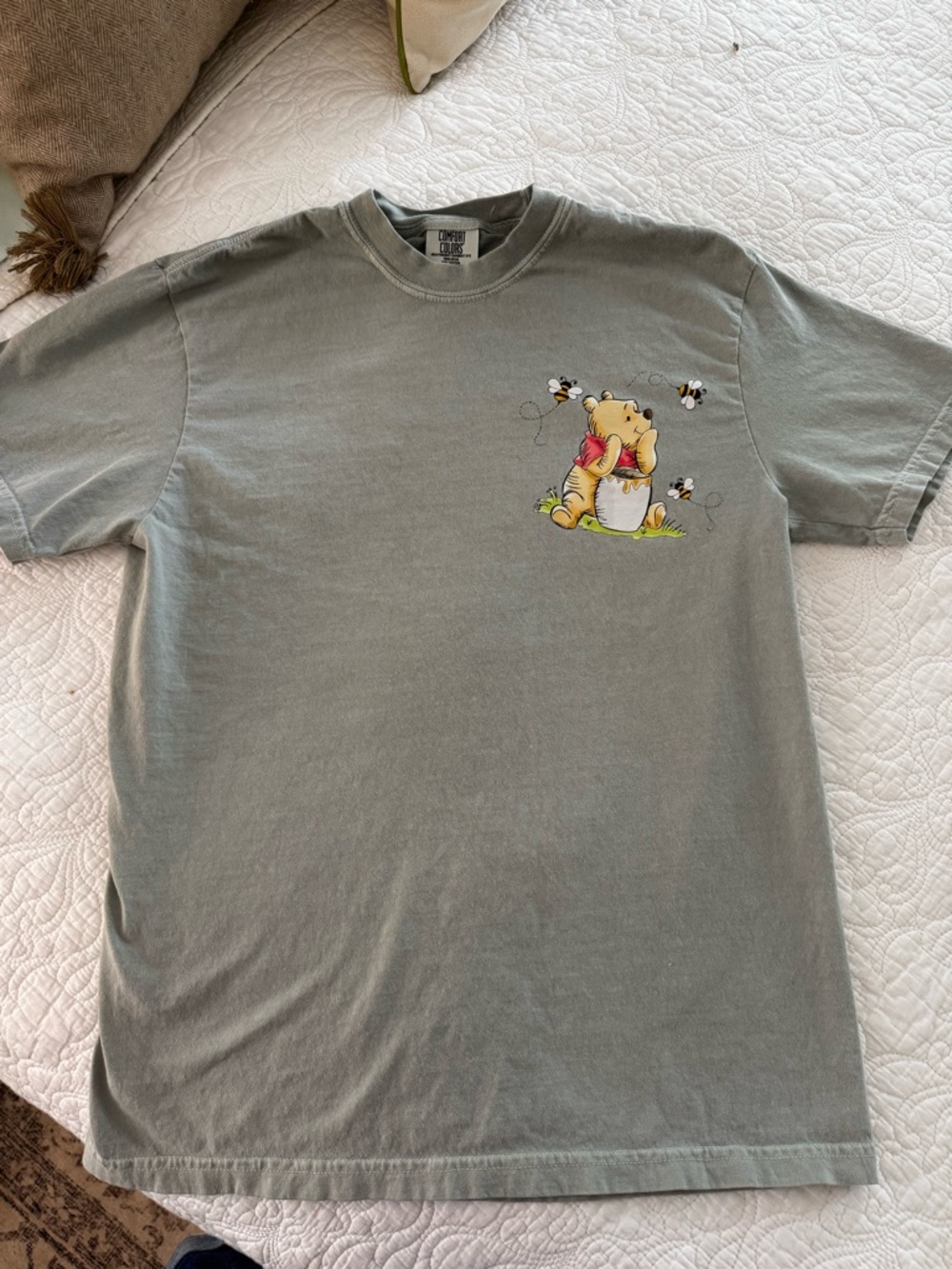 Comfort colorsVintage-Style Pooh Bear Graphic Tee in Sage Green